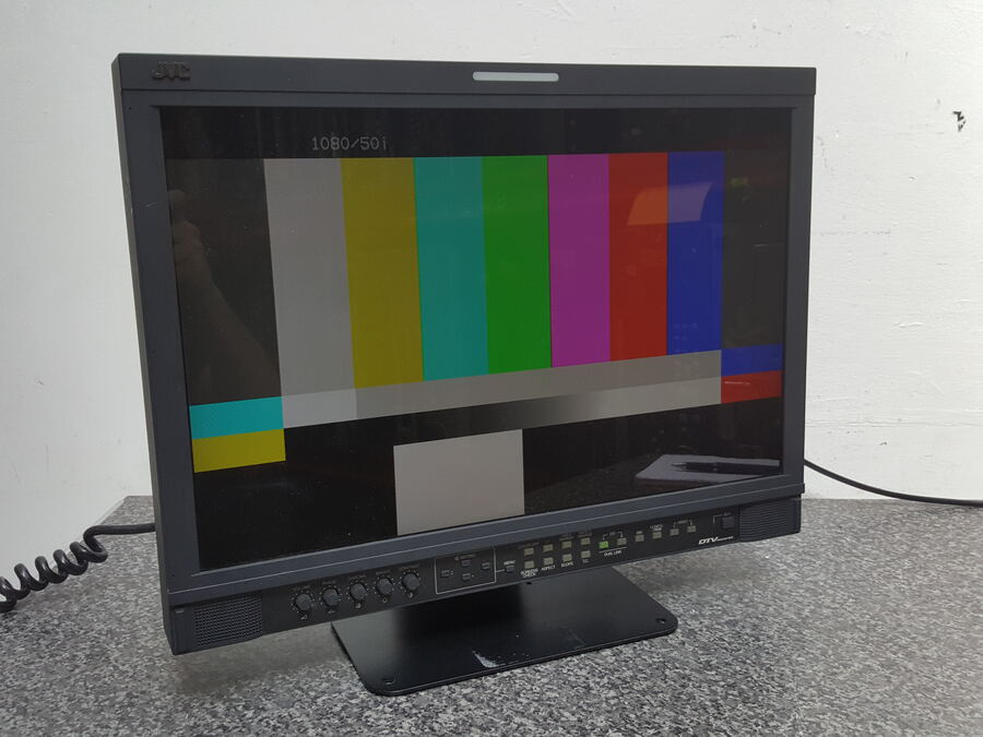 JVC broadcast reference monitor showing 1080/50i colour bars
